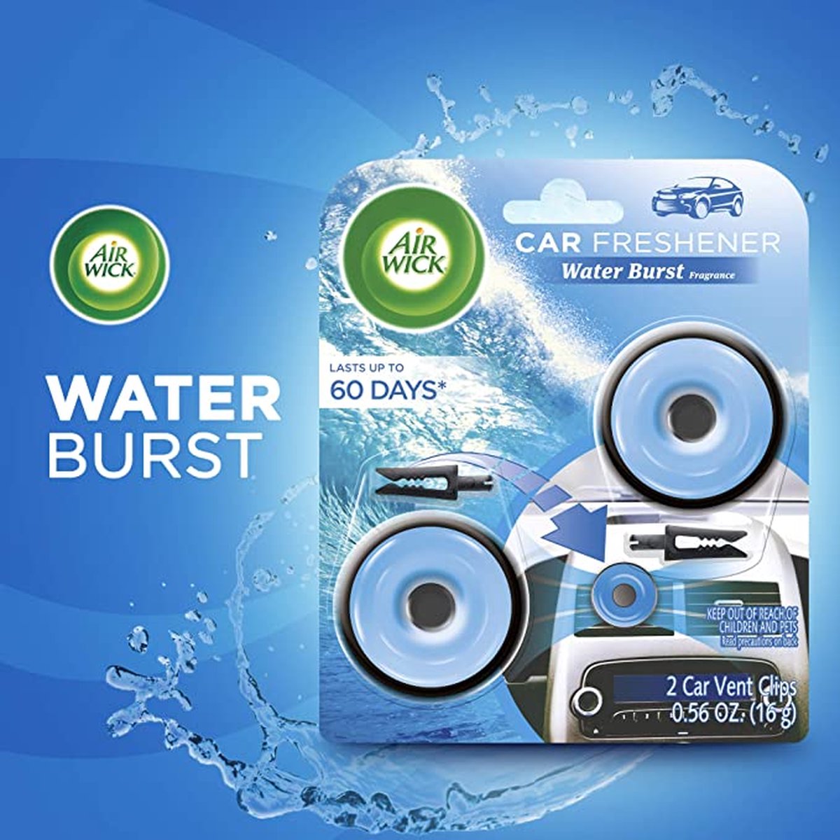 Airwick Auto Luchtverfrisser Water Burst - Blauw - Set van 2
