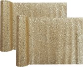 Santex Kerstdiner glitter tafelloper op rol - 2x - goud - 28 x 300 cm - polyester