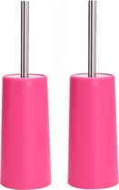 MSV Toiletborstel in houder/WC-borstel - 2x - fuchsia roze - kunststof - 35 cm
