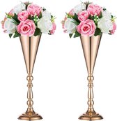 Set van 2 hoge metalen bruiloft centerpieces voor receptietafels, gouden bloemenvaasstandaard, basisdecoratie voor feest, evenementen, verjaardag, vieringsceremonies, goud