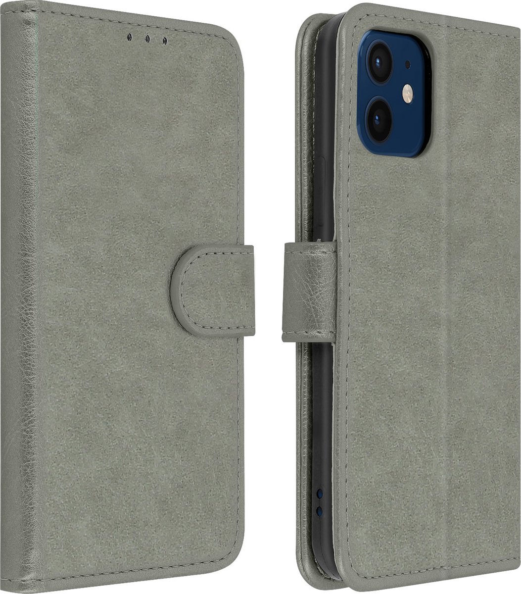 Avizar Foliohoes Geschikt voor iPhone 12 Portemonnee en Videohouder, Grijs
