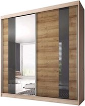 InspireMe- Zweefdeurkast Kledingkast met Spiegel Garderobekast met planken en kledingstang - 183x61x218 cm (BxDxH) - BEN 39 (Sonoma)