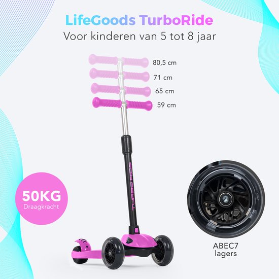 LifeGoods TurboRide Kinderstep - Step 5-8 Jaar - 3 Lichtgevende Wielen - Jongens/Meisjes - Roze