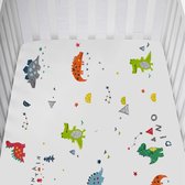 Hoeslaken voor babybed, biologisch katoenen hoeslaken, plat laken 70 × 140 cm voor kinderbed, ademende zachte matrasbeschermer, babybeddengoed - dinosaurus