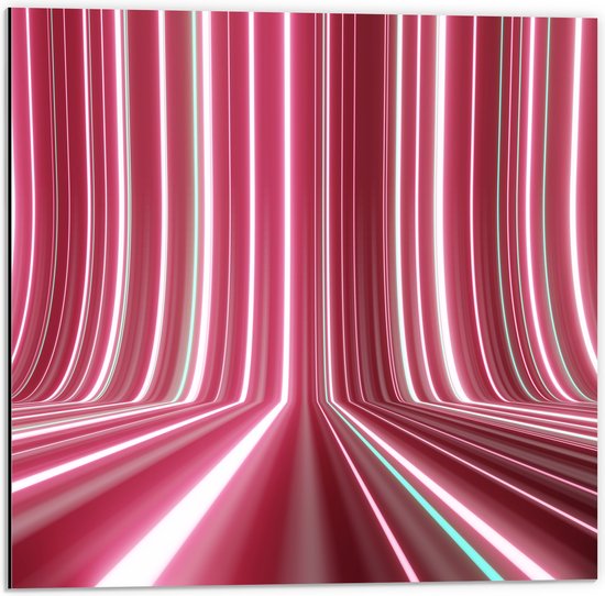 WallClassics - Dibond - Verschillende Tinten Roze in Streeppatroon - 50x50 cm Foto op Aluminium (Met Ophangsysteem)