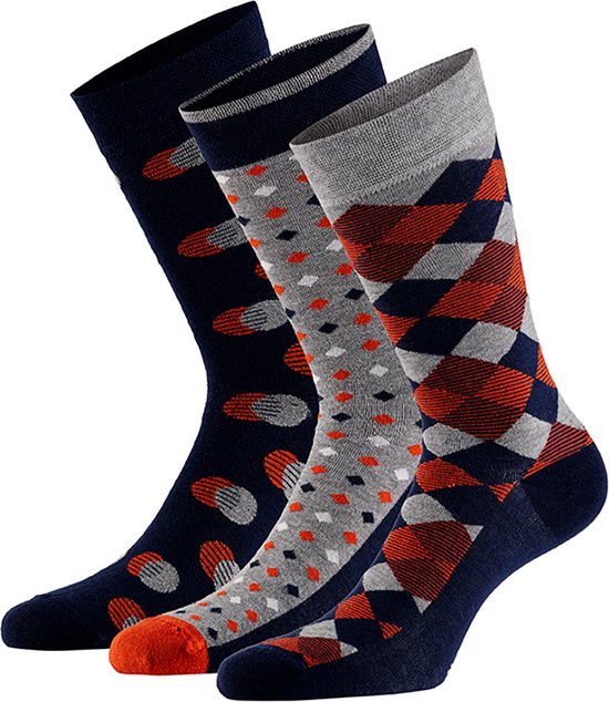 Apollo - Bamboe fashion sokken met print - Marine Blauw - 6 Paar - Maat 43/46 - Naadloze sokken - bamboe sokken heren