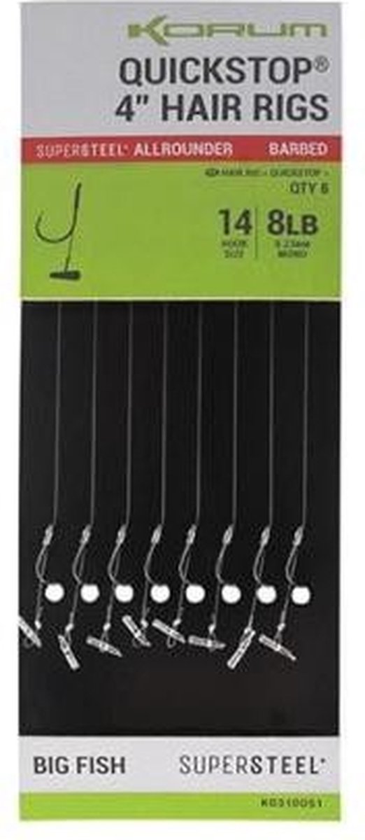 Korum Big Fish 10Cm Quickstops Hair Rigs Barbless 8st. Size 12
