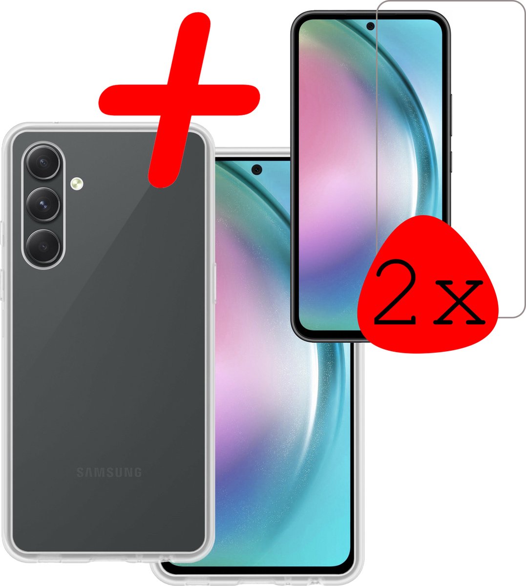 Hoesje Met 2x Screenprotector - Geschikt voor Samsung Galaxy A54 - Sterk & Shockproof - Back Cover - Siliconen Case - Telefoon Hoes - Transparant