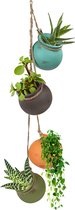 Keramische hangende plantenbak set van 4 bloempotten, kleurrijke hangende mand, vetplantenpotten voor muur of plafond, decoratieve plantenpotten met touwhanger Ideaal voor binnen, buiten, tuin