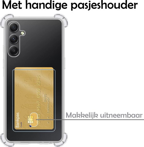 Coque Samsung A34 Porte-cartes Coque Porte-cartes avec protection d'écran - Coque Samsung Galaxy A34 avec porte-cartes Coque - Transparente