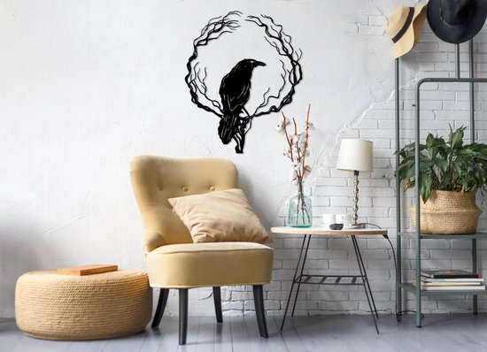 Magnifique décoration murale en métal en forme de corbeau avec effet 3D ! 40 x 32 cm Zwart