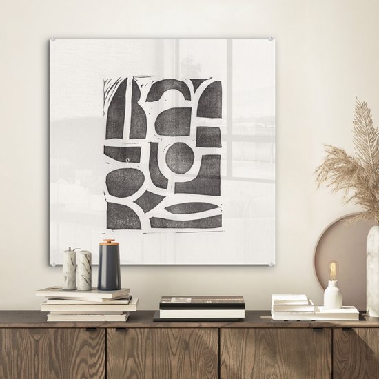 MuchoWow® Peinture sur verre 50x50 cm - Peinture sur verre acrylique - Abstrait - Formes - Formes - Zwart - Photo sur verre - Peintures