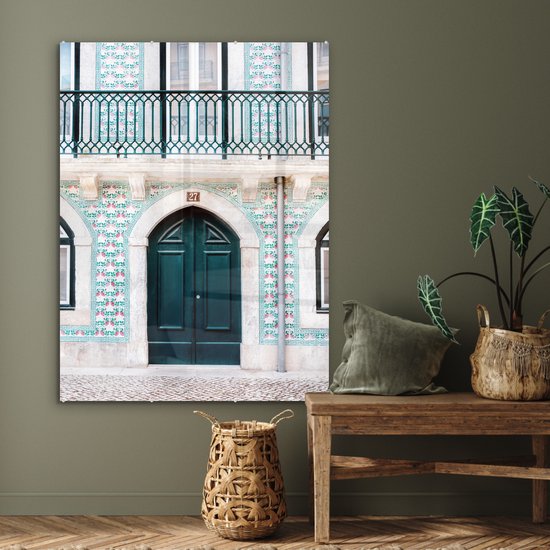 MuchoWow® Peinture sur verre 90x120 cm - Peinture sur verre acrylique - Porte - Bois - Vert - Maison - Photo sur verre - Peintures