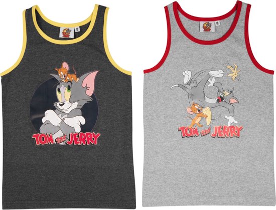 2 pack Jongens onderhemden - Tom and Jerry - Grijs - Maat 98-104