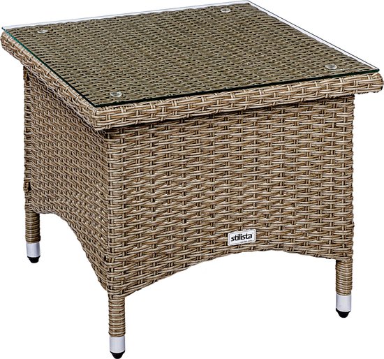 Bijzettafel voor in de tuin, salontafel, tuintafel, balkontafel, poly-rotan