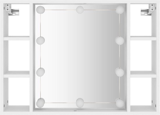 vidaXL Spiegelkast met LED-verlichting 76x15x55 cm hoogglans wit, LED- spiegelkast, kastje, wandkast, kast, make-up kast, badkamerkast, opbergkast