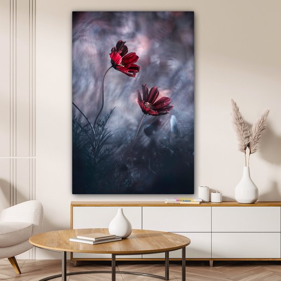 Tableau sur toile Fleurs - Rouge - Plantes - Nature - 90x140 cm - Décoration murale