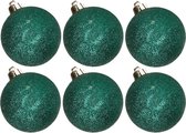 6x stuks kunststof glitter kerstballen donkergroen 6 cm - Onbreekbare kerstballen - Kerstversiering