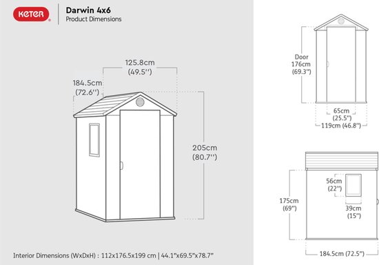 Keter Darwin 46 Tuinhuis - 125,8x184,5x205cm - Grijs