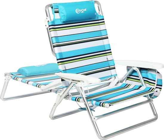 Chaise Longue Pliante De Plage Légère – 5 Positions Réglables, Coussin Inclus, Sac De Rangement – Parfaite Pour Jardin, Terrasse, Voyage