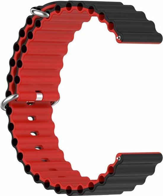 By Qubix - Geschikt voor Garmin bandje - Geschikt voor Garmin Vivoactive 4 / 4L - Ocean Style bandje - Zwart / rood - Smartwatch bandje 22mm