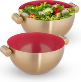 Relaxdays 2x serveerkom rvs - saladeschaal hoog - mengkom goud - metalen schaal 2 liter