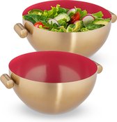 Relaxdays 2x serveerkom rvs - saladeschaal hoog - mengkom goud - metalen schaal 3,5 liter