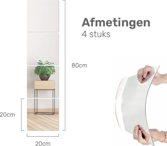 QianFenShi 2 stuks zelfklevende spiegels voor kast, spiegel om te plakken, decoratieve wandspiegelfolie, wandspiegelfolie, kast, spiegelfolie, acrylspiegel, spiegelplaat, voor toilet, woonkamer, 20 x