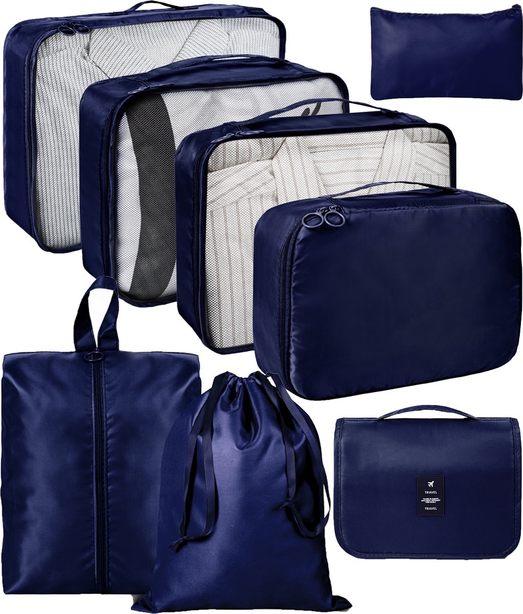 ForDig 8-Delige Packing Cubes (Blauw) - Koffer Organizer Set - Bagage Organizers - Compression Cube Tassen - Travel