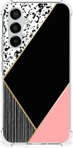 Smartphone hoesje Geschikt voor Samsung Galaxy A54 TPU Silicone Hoesje met transparante rand Black Pink Shapes