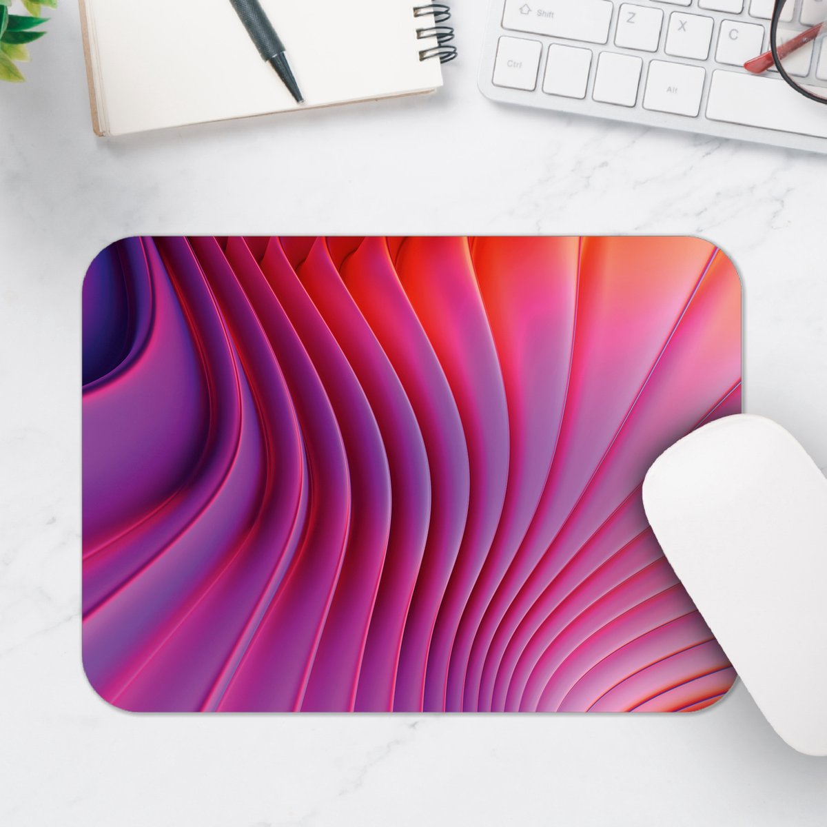 Muismat - Roze en Oranje 3D Vormen - 25x18 cm - 2 mm Dik - Muismat van Vinyl