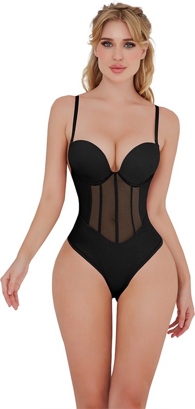 Verbieden Begeleiden Klein Stringbody - zwart - maat M - sexy - stijlvol - mesh stof - zandloperfiguur  - shaping... | bol.com