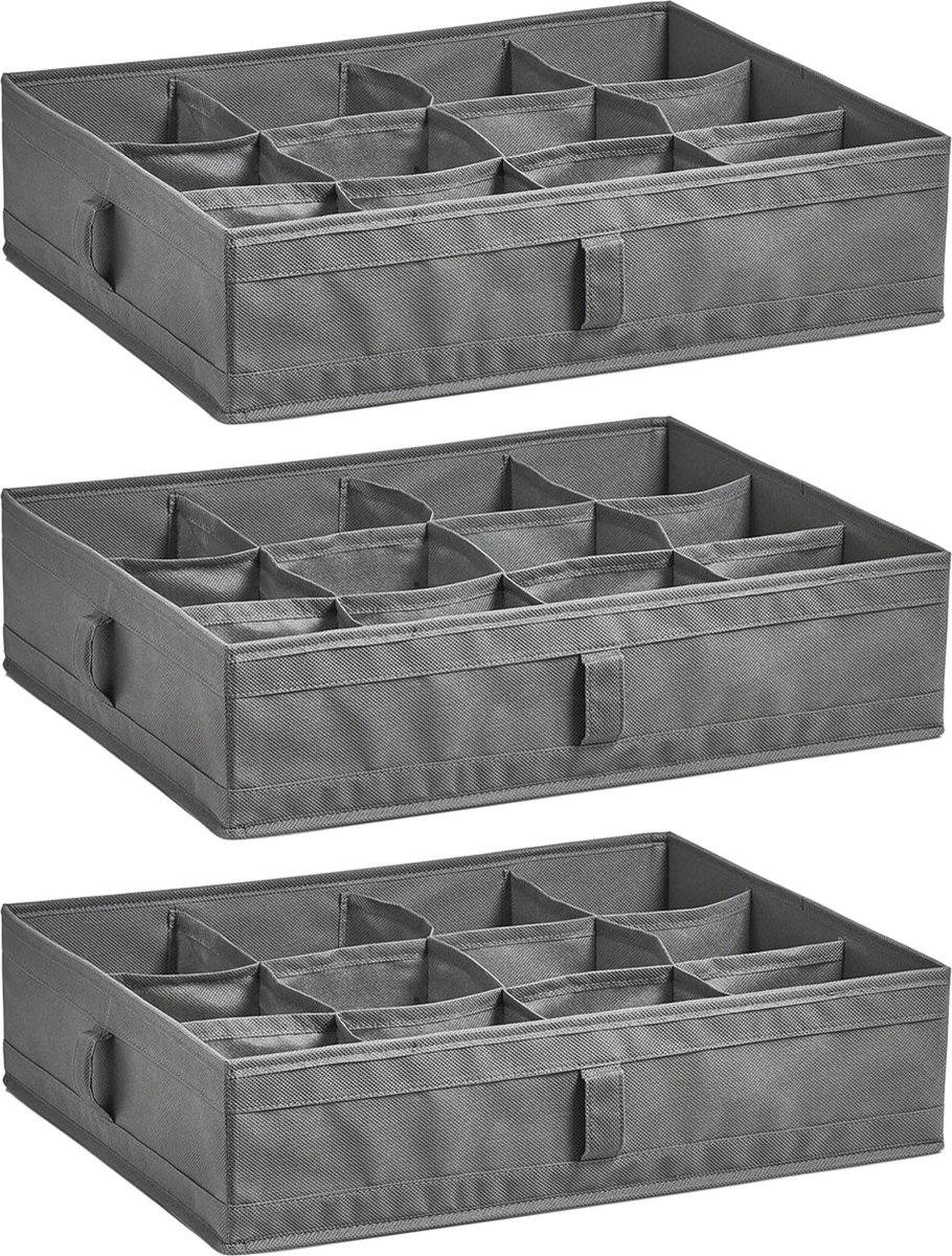 Zeller kleding/kast organizer - 3x - 12 vakken - grijs - 44 x 34 x 11 cm - opbergdoos