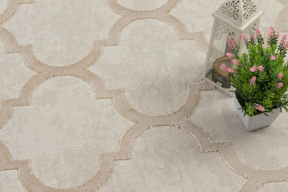 the carpet Vloerkleed Knight Elegant, Hoge kwaliteit, Woonkamerkleed, Zachte korte pool, 3-D effect, Glanzende design elementen, Hoog-Laag structuur, Beige, 140 x 200 cm
