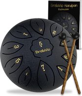 BrellaVio Lotus Tongue Drum avec livre d'enseignement - 16 cm - Handpan - Tambour de langue en acier de guérison - Bol chantant à la main - Hang Music Therapy - Noir