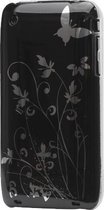 GadgetBay iPhone 3 3G 3GS hardcase sierlijke bloem leuke opdruk - Zwart