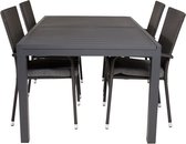 Marbella tuinmeubelset tafel 100x160/240cm en 4 stoel Anna zwart.