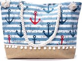 Strandtas met Pompons - Canvas - Beach bag - Shopper - Anchor Pompon - 50 x 36 x 12 cm
