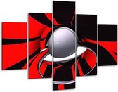 Glasschilderij -  Abstract - Rood, Zwart, Grijs - 100x70cm 5Luik - Geen Acrylglas Schilderij - GroepArt 6000+ Glasschilderijen Collectie - Wanddecoratie- Foto Op Glas