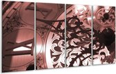 GroepArt - Glasschilderij - Klok - Bruin, Rood - 160x80cm 4Luik - Foto Op Glas - Geen Acrylglas Schilderij - 6000+ Glasschilderijen Collectie - Wanddecoratie