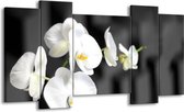 GroepArt - Schilderij - Orchidee, Bloemen - Zwart, Wit - 120x65cm 5Luik - Foto Op Canvas - GroepArt 6000+ Schilderijen 0p Canvas Art Collectie - Wanddecoratie