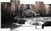 GroepArt - Schilderij - Boeddha, Natuur - Grijs - 120x65cm 5Luik - Foto Op Canvas - GroepArt 6000+ Schilderijen 0p Canvas Art Collectie - Wanddecoratie