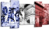 GroepArt - Schilderij - Parijs, Steden - Blauw, Rood, Zwart - 120x65cm 5Luik - Foto Op Canvas - GroepArt 6000+ Schilderijen 0p Canvas Art Collectie - Wanddecoratie