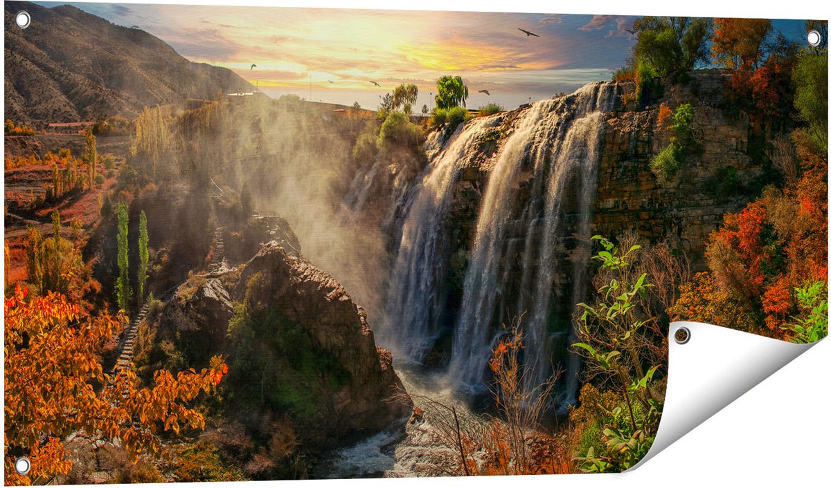 Gards Tuinposter Watervallen vanaf de Kliffen - 100x50 cm - Tuindoek - Tuindecoratie - Wanddecoratie buiten - Tuinschilderij Multikleur