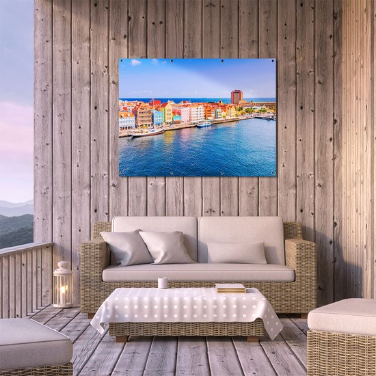 Gards Tuinposter Willemstad Centrum in Cura�ao - 120x90 cm - Tuindoek - Tuindecoratie - Wanddecoratie buiten - Tuinschilderij