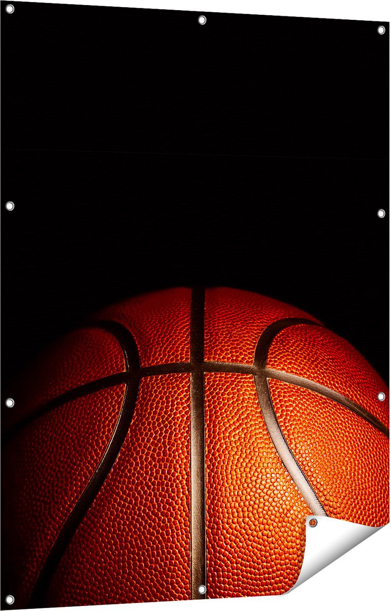 Gards Tuinposter Basketbal op een Zwarte Achtergrond - 90x120 cm - Tuindoek - Tuindecoratie - Wanddecoratie buiten - Tuinschilderij Multikleur