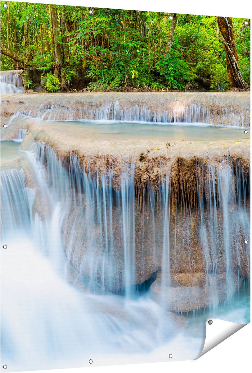Gards Tuinposter Waterval in het Bos in Thailand - 120x150 cm - Tuindoek - Tuindecoratie - Wanddecoratie buiten - Tuinschilderij Multikleur