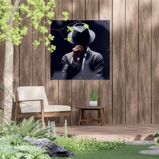 Affiche de jardin Gards Homme au chapeau en Zwart - 90x90 cm - Toile de jardin - Décoration de jardin - Décoration murale extérieure - Tableau de jardin
