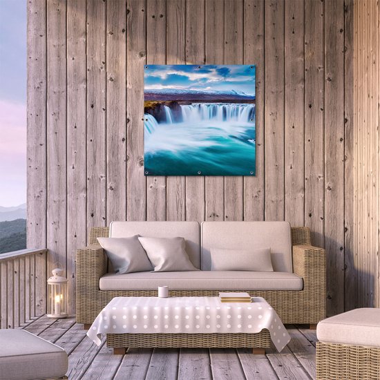 Gars Affiche de jardin Chutes d'eau dans l' Water Blauw Verte - 80x80 cm - Toile jardin - Décoration de jardin - Décoration murale extérieur - Tableau jardin