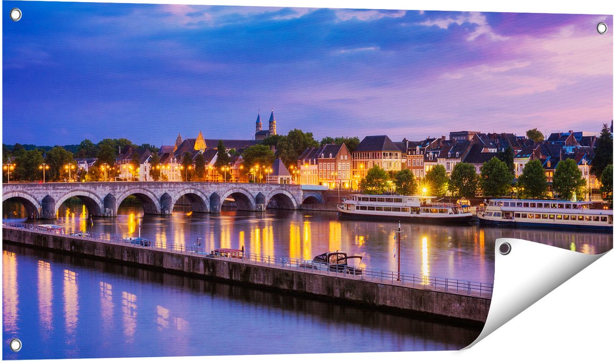Gards Tuinposter Maastricht Maas Rivier bij de Sint Servaasbrug - 100x50 cm - Tuindoek - Tuindecoratie - Wanddecoratie buiten - Tuinschilderij Multikleur